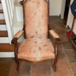 Fauteuil Voltaire 6 Réfection complète fauteuil style voltaire réfection à l’ancienne (ressort crins ) tissu CASAL 13484 meteore-25 terre cuite finition clouté saint germain en laye 78