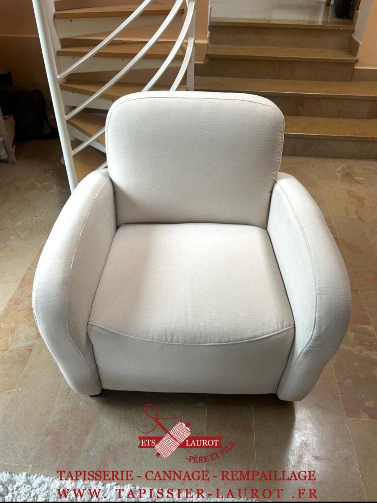 Réfection complète fauteuil style club tissus fournis par nos soins AMARA-743 paille saint-Gratien 95210 val d’Oise 95